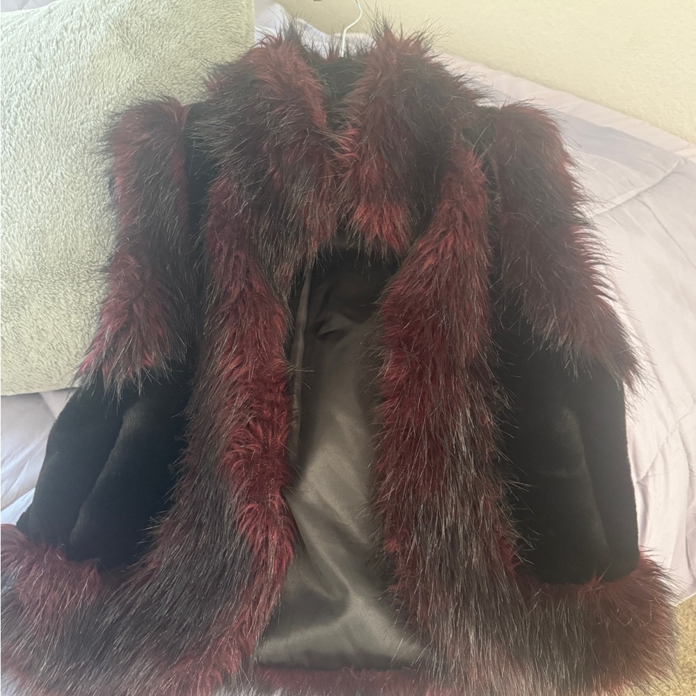 Parkhurst Maroon and Ebony Faux Fur Teddy Jacket